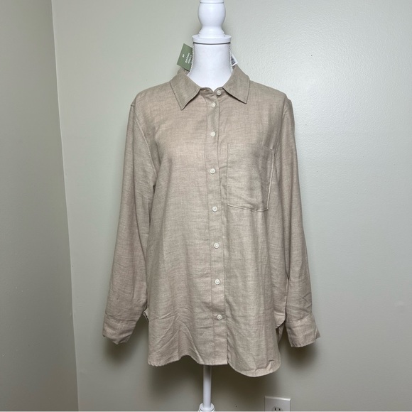NWT H&M Beige Oversized Button-Up Shirt (L) - Picture 2 of 6